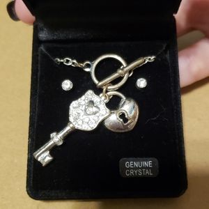 Heart lock & Key Necklace & Earring Set